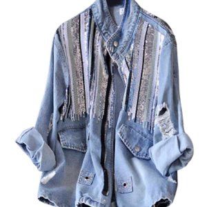 Hong Kong Wind heavy industry Sequin denim coat ti